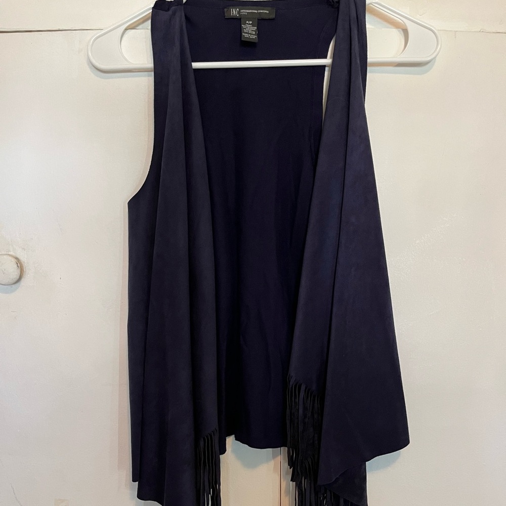 INC Blue Suede Vest with Fringe